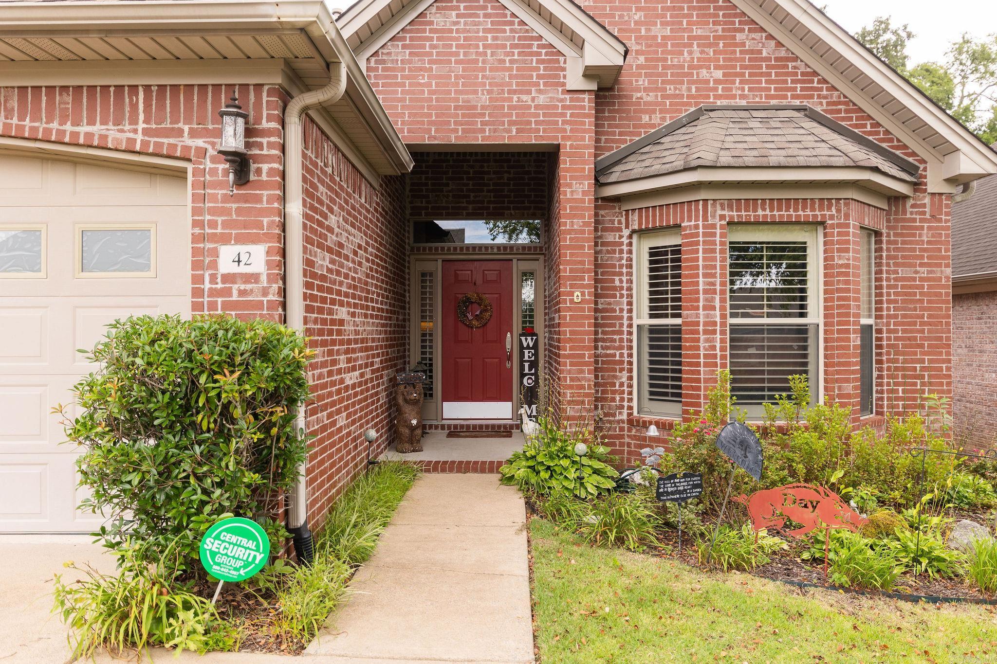One story home on flat lot in desirable neighborhood in West Little Rock. Neighborhood association covers lawn care and outside water. Open kitchen with breakfast bar. Separate dining room with French doors to covered patio. Wood floors through except primary bedroom. Primary bath has garden tub and separate shower. Walk in closet. Double vanity sinks.