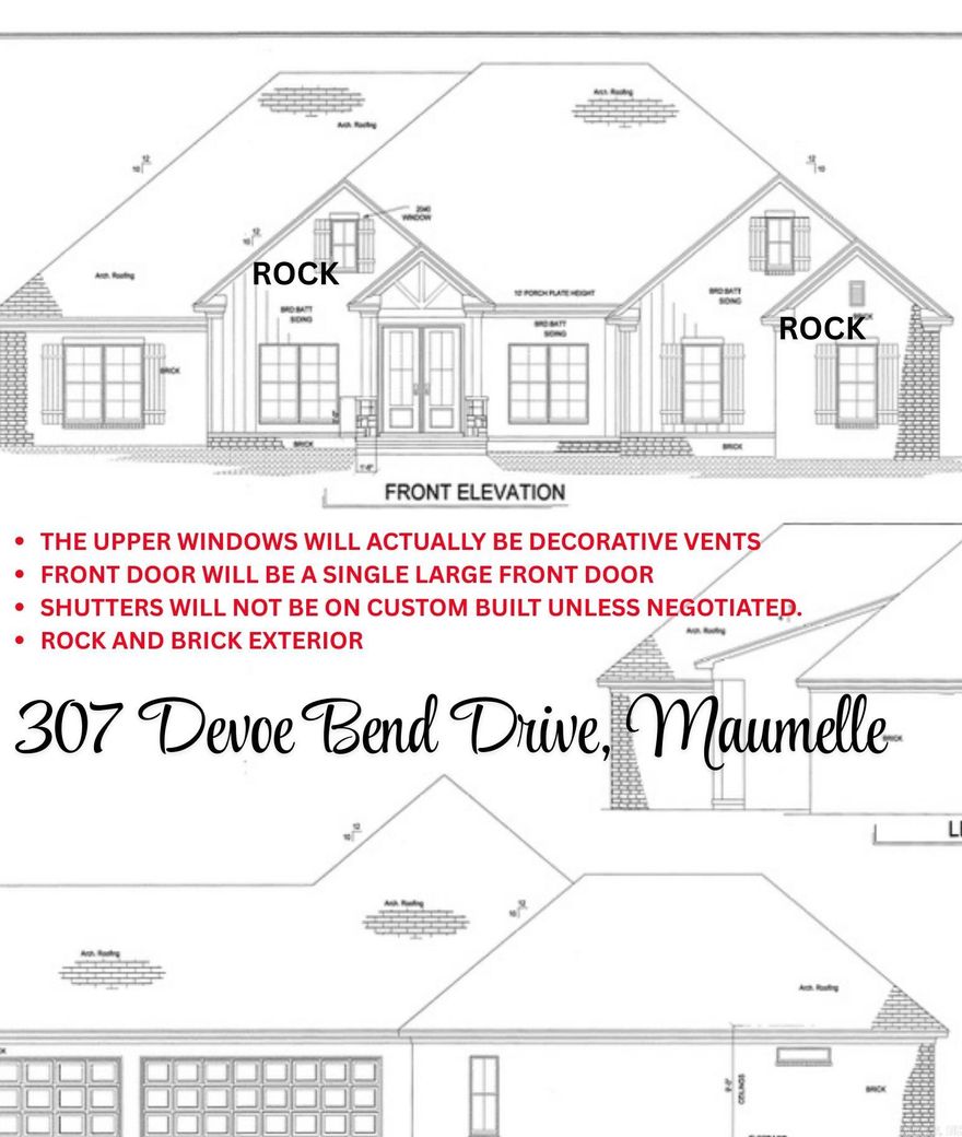 New construction underway in the gated subdivision of Devoe Bend by Daryl Brock Custom Homes. This stunning one-level residence is designed with today’s buyer in mind, offering 4 spacious bedrooms, 3.5 baths, and approximately 2,905 square feet. The home includes a 3-car garage and is situated on a level lot with picturesque views of the Bayou, plus greenspace at the side and back. Enjoy the neighborhood’s natural walking trails and tranquil setting. Quality construction features include ZIP System sheathing, TechShield roof decking, foam-insulated exterior walls, and a tankless water heater for energy efficiency. Interior selections are still available, allowing you to customize finishes and make this home your own. Built with craftsmanship and attention to detail, this property blends comfort, efficiency, and elegance in one of Maumelle’s most desirable gated communities.