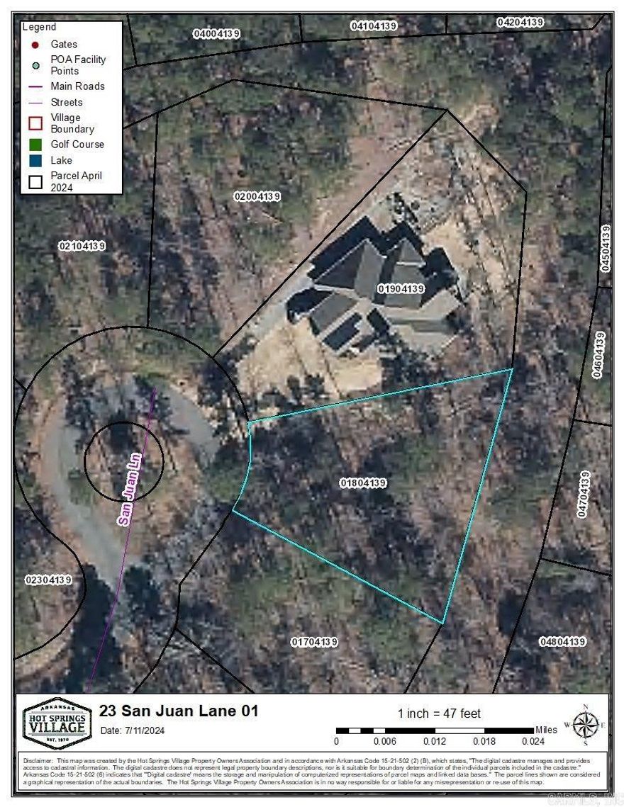 ne Time Buy in Fee for Hot Springs Village of $250.   A monthly POA fee of $49 also applies. Owner Financing Available with $2,000 Deposit.  Roads maintained by POA.    Hot Springs Village is a gated community with 9 golf courses, 11 lakes, 30 plus miles of walking trails, state of the art fitness complex, indoor/outdoor pickleball courts and an outdoor pool.