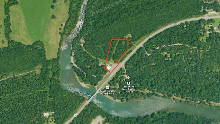 Excellent high visibility area on Hwy 70 W across from the Star of the West Recreation area on the Little Missouri River. The 3.64 acres has been surveyed for an RV park (see docs) and the property has other possibilities as well. The property is a short walk to the Little Missouri River. Tubing, canoeing, swimming, fishing, camping and boating are all within a very short distance from this property and Hot Springs is an hour away. If you are looking for a business opportunity in the recreation business this land would be a great tract to have.