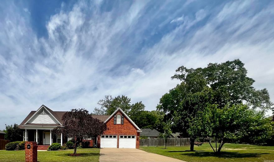 Traditional brick home with split bedroom plan, near a golf course, with golf-cart storage in the dbl garage, along with a receptacle to charge an EV electric car. Fenced back yard features a newer sport pool (deep in the middle, shallow on each end) & 11 different fruit trees! 2 back doors open onto concrete deck, and covered patio.  2 water heaters service this home, 1 of which was replaced just a few months ago. Master suite offers double closets, separate tub & shower. Formal living room or office. Gas log fireplace. Security system. River Oaks subdivision is located conveniently near hospital, shopping, restaurants.