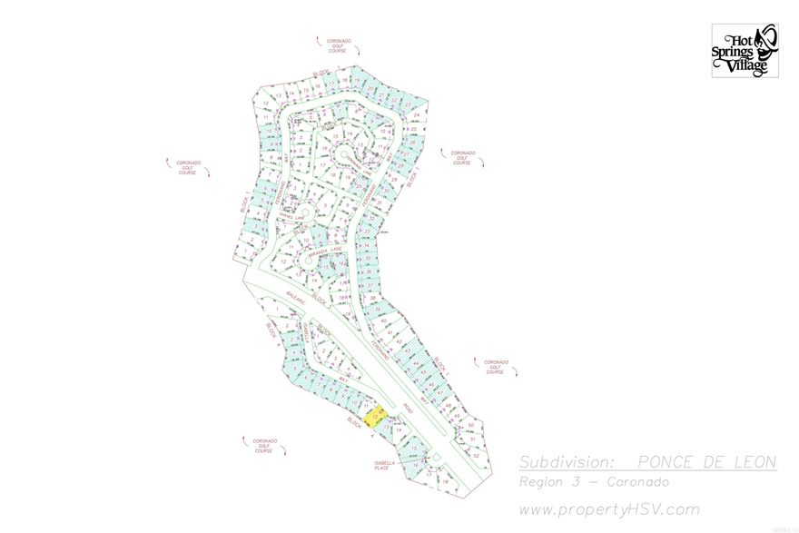 Nice, level, golf-frontage lot on Coronado golf course in of Hot Springs Village. Bring your house plan & builder and build your dream home in this gated, golf community. There's a one-time buy-in fee of $300.00 for an unimproved lot for new members, which is collected at closing.