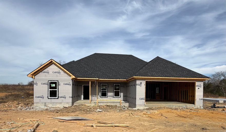 Stunning New Construction: One level 4 bedrooms, 2 baths home features an open floor plan with a main level office. Modern chefs kitchen, luxurious cabinetry, walk in pantry. Step into the luxury master bath with soaking tub, double vanities, and large walk in closet that connects to the laundry room. Enjoy the two covered patio and porch, overlooking amazing views top a backyard forest. This house is still under construction but will be ready soon! Call for a private showing.