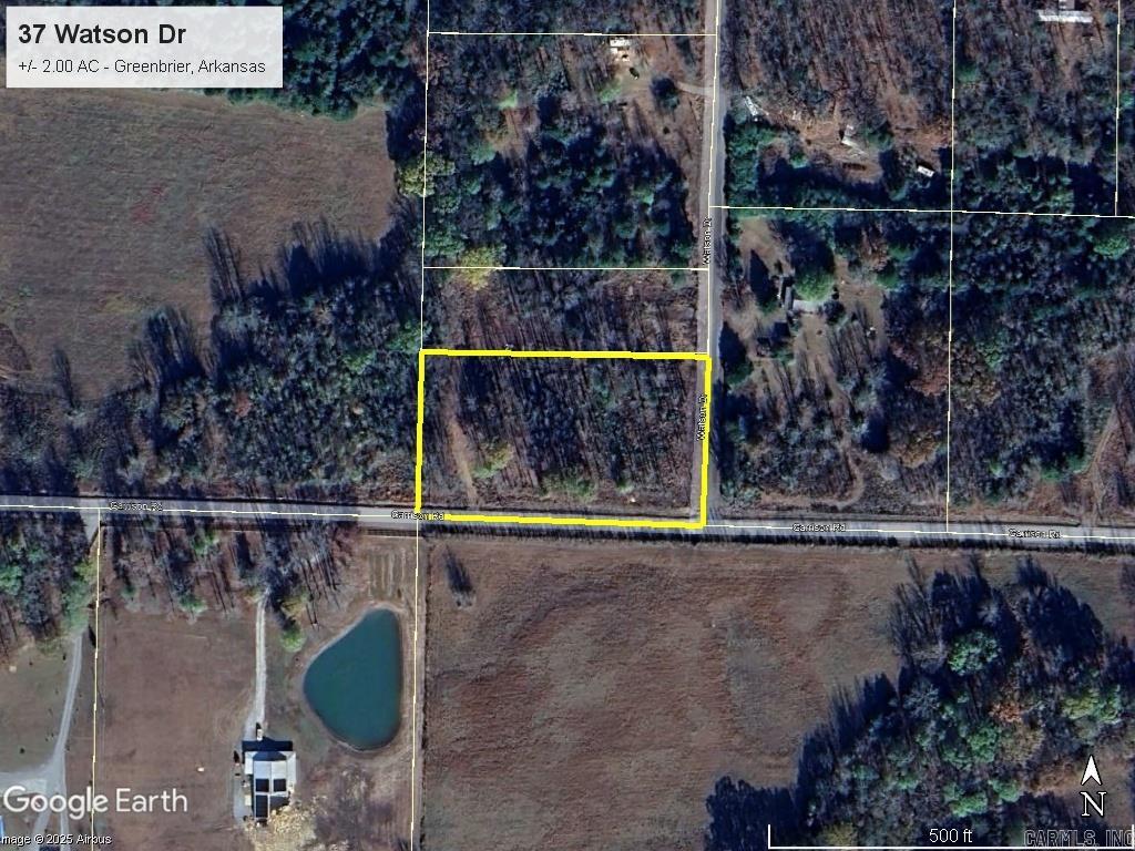 Nice vacant corner lot north of Wooster, Arkansas. This +/- 2.00 acre tract features a nice country setting with numerous shade trees and underground electrical access. Property is in Greenbrier School District and has +/- 225 feet of street frontage on Watson Dr and an additional +/- 385 feet of frontage on Garrison Rd.