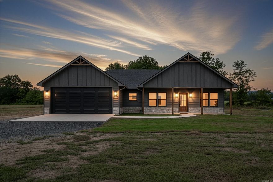 Beautifully constructed, brand new home situated on 3.19 picturesque acres! With 360 mountain views, pastureland, and big skies, this property will provide the tranquility of country life, with the convenience of being just minutes from downtown Mena! The home features 3 spacious bedrooms, two full baths including a custom glass shower in the primary suite, and an enticing soaking tub in the other. The open concept living space has high vaulted ceilings and features a beautiful chandelier lighting fixture. Additional Features include BRAND NEW stainless steel appliances, quartz countertops with a large island, 100% waterproof luxury vinyl flooring throughout, modern attractive fixtures, custom tiling in both bathrooms, extremely durable exterior lap siding, and a 30 year shingle roof! The home also includes a spacious 2 Car GARAGE! IF you're looking for a Turn-Key, BRAND NEW property in a stunning location, this is it!