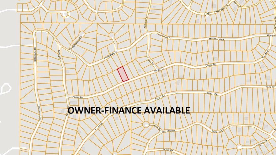 Owner-finance for easy terms. Cash buyers can pay by debit or credit card as well. Nice size lot to develop or hold for future value. Public water and electric are available to run to property and will need septic. Owner/agent. Finance is an extra $50 with no interest or prepayment penalty. 5 months at $189 and closing costs are included. Buyer responsible for any/all taxes and lots sold "as-is".  Parcel ID# 306-00407-000