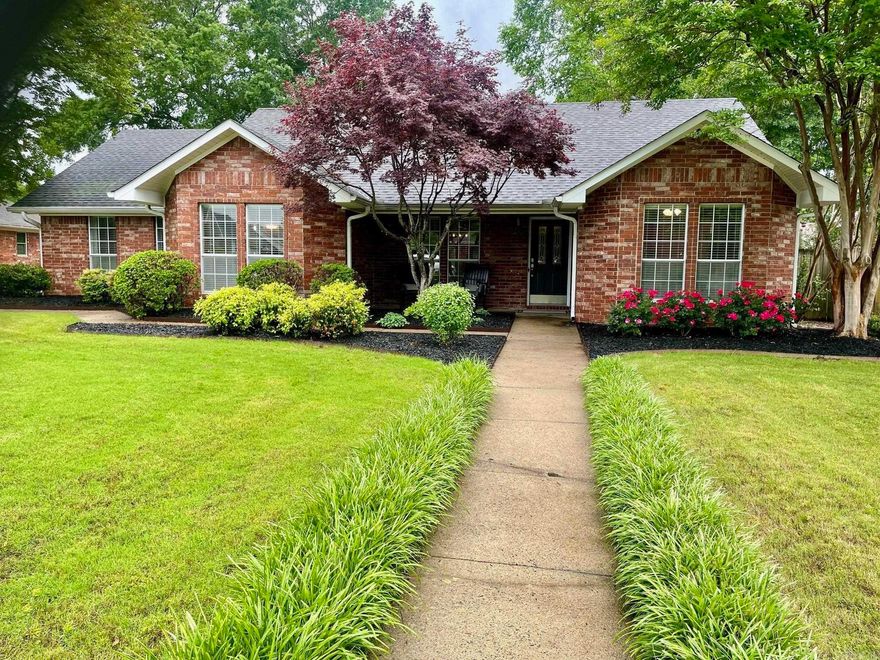 The home has an attractive exterior that catches the eye. Always a plus! It has been  well-maintained and has been freshly painted.  The "Leaf guard" gutters  help keep gutters clear of debris, making maintenance easier. The high, vaulted ceiling in the living area adds elegance to your living space.   With a 9.5 ft ceiling, in the Master Bedroom it has a spacious and airy feeling. To add to the private master suite, the Master Bath has His and Hers walk-in closets to provide ample storage, and the large soaker tub is perfect for relaxation. An oversized garage with a side entry  at the rear offers convenience and keeps the continuity of the home going.  The inviting patio is a great spot to enjoy the outdoors.