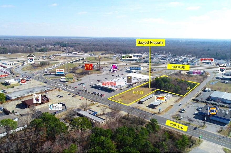 Prime retail site! Located between Sonic & Indian Head shopping center. Parcel features superior access from multiple streets. Excellent visibility from Kiehl Ave & 67/167 with installation of pole sign. Site is level, zoned C-3 with municipal utilities available. Additional benefits include traffic count of 18,000 vpd, population over 81,000 within 5 mile radius, along w/rapid commercial growth in the Sherwood area. Site has 107' frontage on E Kiehl Ave and 140' frontage along Sherwood Way.