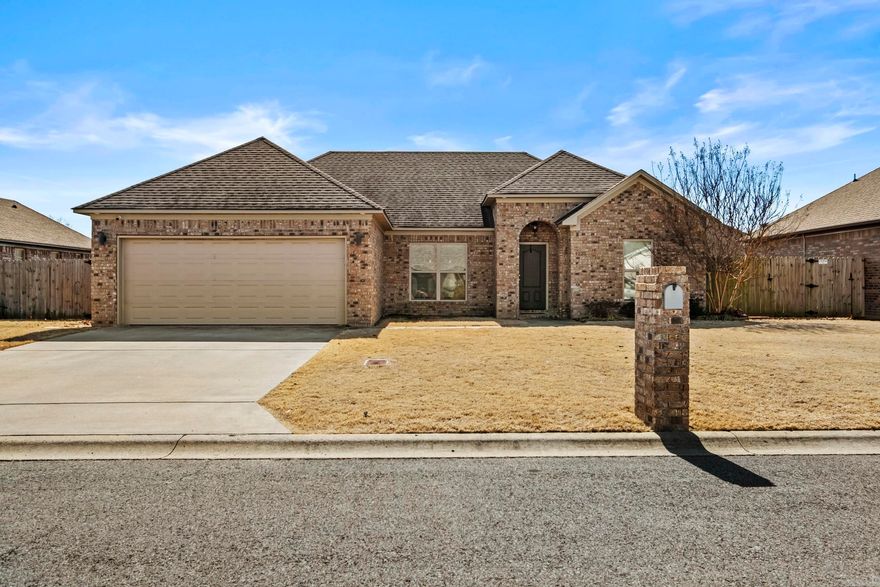 Beautiful Custom built home in Makenna Subdivision! This All Brick home features an Open Floor Plan,Tray Ceilings+Canned Lighting inside and out.The large living room is spacious+can hold a large sectional couch! The Kitchen is loaded with cabinets, nice pantry, plenty of space on the granite counter tops,+ a center island with a breakfast bar.(New dishwasher 2025) Beautiful Concrete floors through out this home. Master bedroom has tray ceiling, + His/Hers walk-in closets. Master bath has granite counter tops, and double sinks. Newer water heater. This home has a good size back yard that is fully fenced, a nice covered patio for entertaining, or just reading a good book! Come see this one!!
