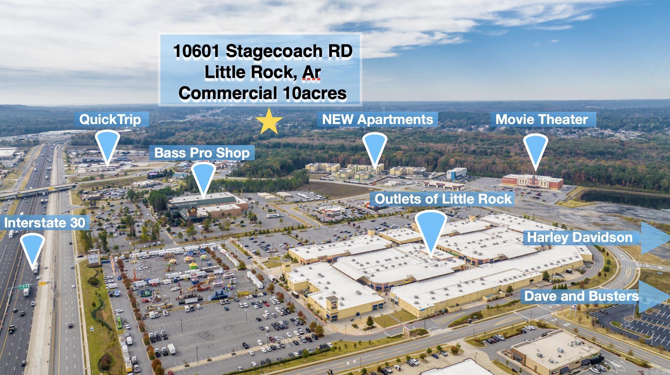10.88 +/- Acres of Prime Undeveloped Land, less than a half mile from The Outlets, Bass Pro and I-30! Behind Valero. Right off Highway 5, near the busy Otter Creek and Stagecoach intersection. Surrounded by national retailers, restaurants, grocery store and lodging. Great frontage visibility with convenient access to Little Rock, Benton and Bryant. Don't Miss this Development Opportunity! Agents see remarks. ARIEL VIDEO https://youtu.be/xSx9n_wdkFE ***10701 Stagecoach Rd. can also be sold with this property 2 bedroom 1 bath, with 5 acres included. (250K asking price)