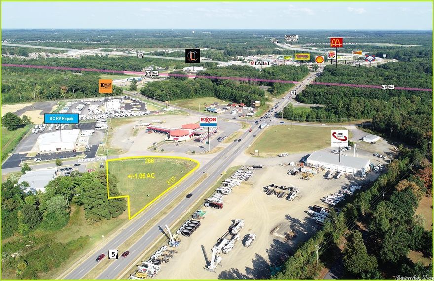 Located just off the Hwy 5 exit in Cabot, property offers excellent location for strip center, retail, or hospitality. Median break allows quick, easy access to Hwy 5 and Hwy 67/167. Lot is cleared, level and has 300' frontage on Hwy 5. Traffic counts are estimated at 17,000+ vehicles per day.