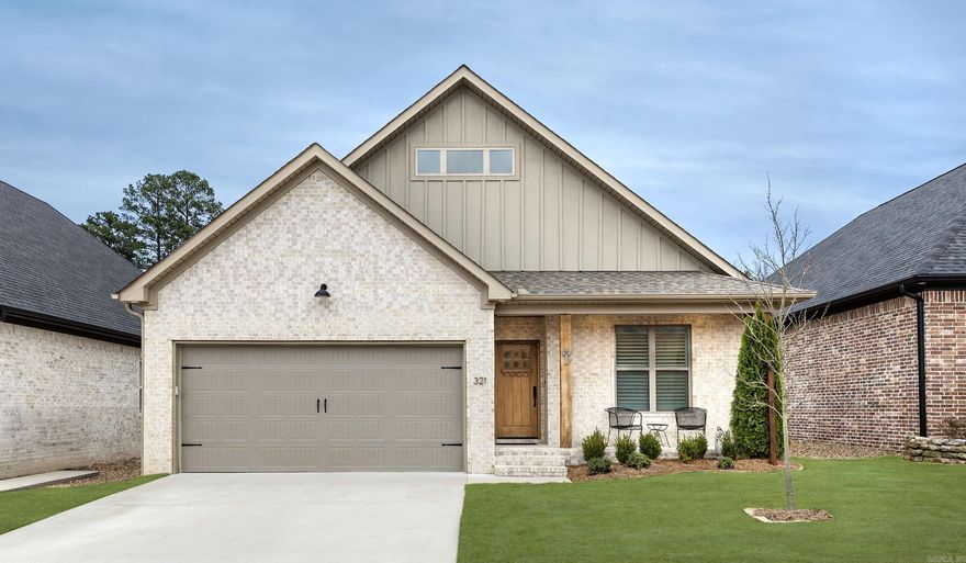 Looking for a home that just feels right, this may be the one. From the covered front porch to the welcoming interior, it’s clear this home was designed with care. The living space is warm and inviting, centered around a fireplace with gas logs—perfect for cozy nights and relaxed weekends. Attention to detail is everywhere you turn, including shutters throughout and thoughtful upgrades that make daily life easier.The kitchen truly is the heart of the home, featuring a large island for gathering, stainless steel appliances with a gas range, and an oversized walk-in pantry. A tucked-away office nook is ideal for work or homework, while the locker area off the garage helps keep everything organized.The dining area overlooks a private backyard backing to green space, and the covered patio- a comfortable outdoor retreat. The fully fenced yard offers privacy. A generator hookup adds extra peace of mind.The primary suite feels like a retreat with a tray ceiling, spa-like bath, and a custom closet with built-ins that connects directly to the laundry room. Guest bedrooms are thoughtfully separated for privacy.  Neighborhood sidewalks and a pool and park coming soon.  This is a must see!