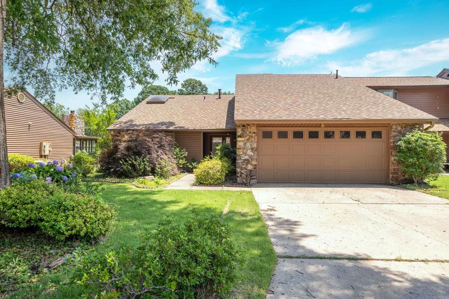 Fabulous One-Level Townhome on Maumelle Country Club Golf Course waits for you! This 2 BR, 2BA home has unique open space layout with a glass atrium.  Living Room/Den has a vaulted ceiling, fireplace and sliding doors out to the deck that overlooks the Golf Course.  Hallway has a Wet Bar perfect for entertaining. Kitchen has lots of counter space with a pantry cabinet and lots of storage.  Space in the kitchen for a breakfast area or a small sitting area.  Stacked Washer and Dryer convey.  Next to the breakfast area is a Formal Dining Room that could also be used as an office if needed.  Primary Bedroom Suite includes a walk-in Closet, Double Sinks and a large walk-in Shower.  Off the Primary Bedroom is a Sun Room that has access to the deck.  Second Bedroom down the hall is close to the Hall Bath giving guests plenty of privacy. Two-Car Garage has stairs leading to attic storage and has counter/cabinets for hobbies and storage. Fenced in back yard overlooks the Golf Course.  New HVAC in 2024.  New Roof in 2025.