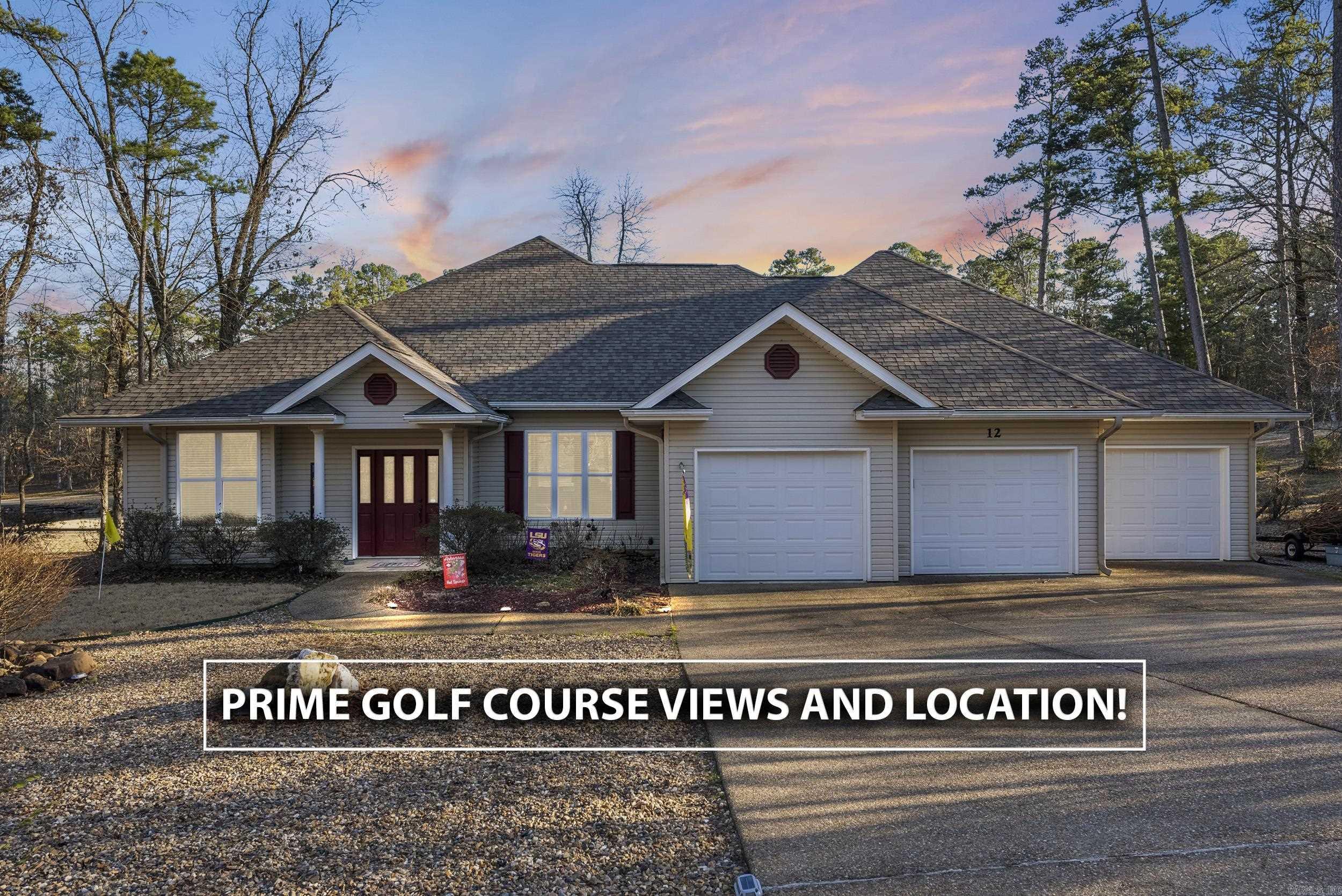 Once you step inside, you'll fall in love with this stunning, level lot home situated on the #14 tee box of the Isabella Golf Course (Pinta #5) that's located near the east gate! Enjoy breathtaking views of the golf course and a serene pond with a fountain, visible through the expansive windows at the back of the living room, extending into the dining area and Arkansas room. This immaculate home boasts an open floor plan, three full baths, a spacious pantry, and granite countertops in the kitchen, with fresh granite tops in the bathrooms. The primary suite features a large bedroom with a tray ceiling, a jetted tub, walk-in shower, and a roomy closet. Additionally, there’s a versatile bedroom or craft room on the main level. Upstairs, you’ll find a generously sized second bedroom, a full bath, and a bonus room, all with a separate zone for heating and air conditioning. The oversized three-car garage provides ample space for your vehicles, toys, and workshop. Step outside onto the large covered patio, the perfect spot to watch golfers while grilling. This home has many updates, including a new AC unit (2017), roof (2018), built-in appliances (2019), and luxury vinyl flooring (2022)!