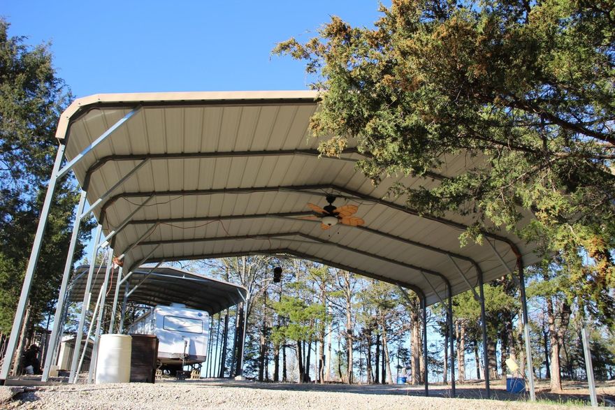 Here's the chance at your own Resort or Private camp minutes from the Beautiful Bull Shoals Lake! Ready for your next family weekend or fishing get a way! RV sites set with gravel pads, electric and water hookups (no sewer), 2 Steel framed RV carports, A 23x24 covered pavilion, a 25x15 cook shack/ shower house that is heated and cooled as well as 3 smaller out buildings! Bring the family and your Boat, minutes from Oakland Recreation Area and Campground, Public Use Area and Boat Ramp