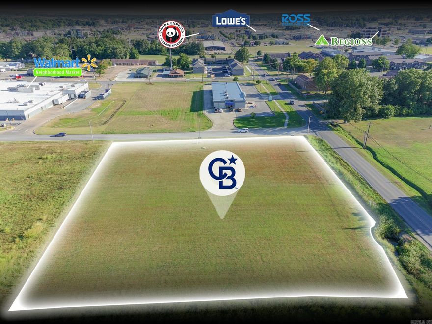 Commercial land for development.  Two lots for a combined 2.62 acres, corner lot. Located near Walmart Neighborhood Market, Buffalo Wild Wings, and other retail establishments.
