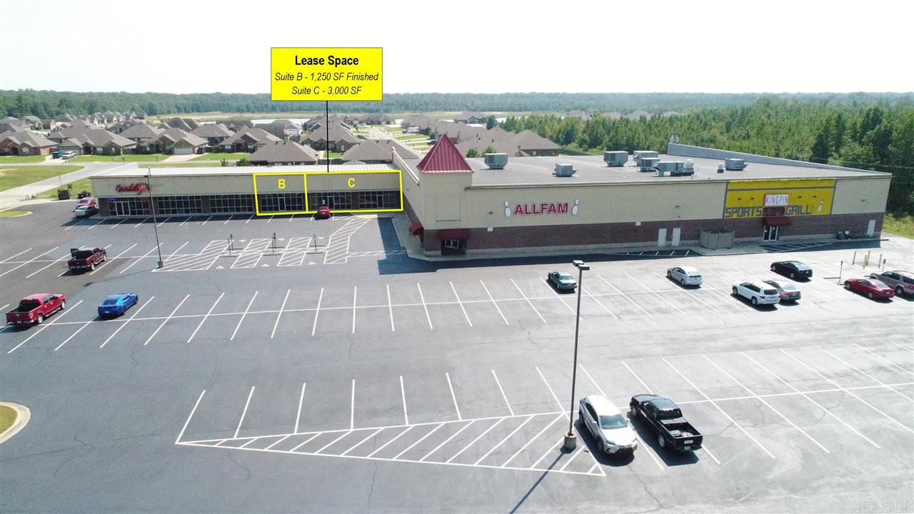 Prime Location next to Allfam Bowling Center in Cabot with excellent visibility and traffic counts of 18,000 vpd. Quick access to Hwy 67/167. Population of 36,386 within 5 miles. Perfect for retail, hospitality, or office. Space available is 1250 - $12.50sf, plus +/- $2.10 CAM's. NNN Lease.