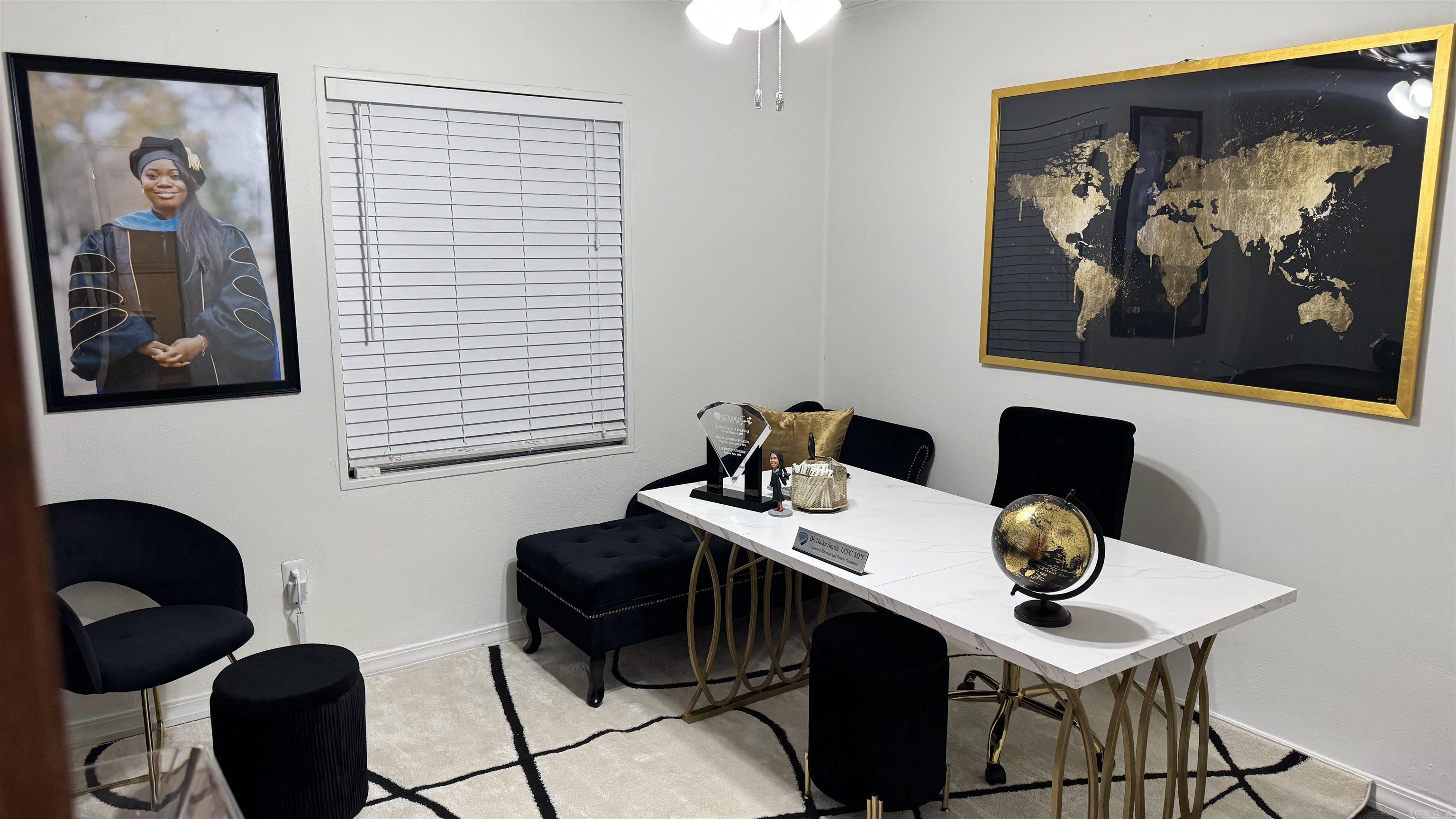 For Rent! Office suites start at $550 monthly. Entire building is also available for lease. An updated, modern feel office building with 4 offices, 2 reception areas, and a storage! The 2nd reception area can easily be turned into a 5th office! NICE SIZED Offices! FULLY FURNISHED with office equipment, office furniture, and more! Kitchen comes with bar, double sink, lots of cabinetry and a mini fridge. Nice parking lot to comfortably fits at least 6-8 vehicles with more space on the back. Signage ready and available for new tenant. Busy, well-trafficked street, but quiet enough for office business. Owner has occupied it for 9 years and has had no complaints or issues. Utilities included: Water and Trash, Pest Control, Security cameras, alarm system.