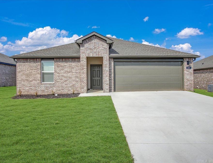 The Justin Floorplan is one of our single-story floorplans featured in Kensington Place community in Bryant, Arkansas. This spacious floor plan includes 4-bedroom, 2-bathroom, and a 2-car garage with an open concept living area, where your kitchen, living, and dining areas blend seamlessly into a space perfect for everyday living and entertaining. These homes feature LVP flooring with carpet in the bedrooms and closets! The kitchen features 36” cabinets, quartz countertops, and stainless-steel appliances. The primary bedroom has an en-suite bathroom that features a walk-in closet, and a walk-in shower. Special builder 10-year warranty. Taxes estimated. $420 annual special improvement fee. $75 Transfer fee. Representative photos only and vary as built!