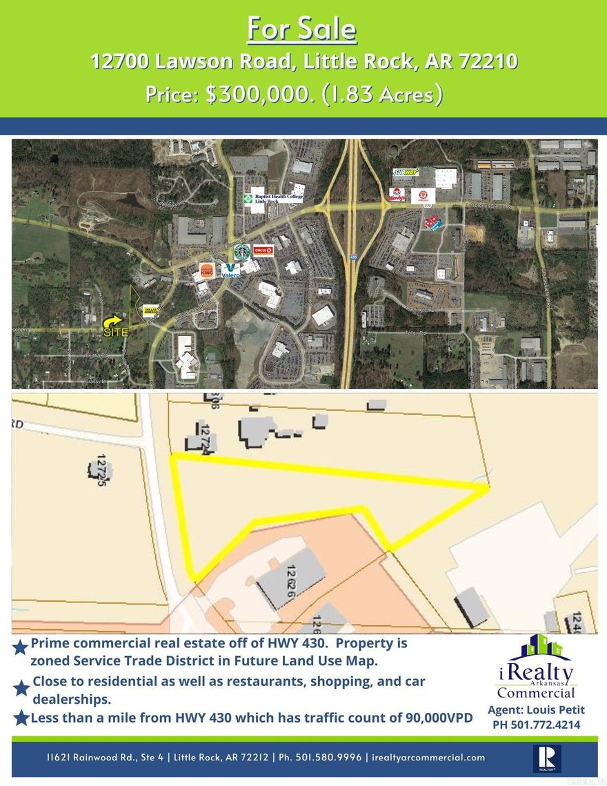 Commercial Lot with large frontage on Lawson Rd., next to Dollar General.  Zoned Future Use commercial.  Near many car dealerships, restaurants, gas stations, Top Golf, and only 3 miles to HWY 430.