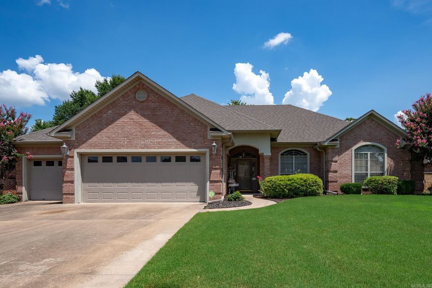 Catherine Place Beauty! This well-maintained, all-brick home features a desirable three-car garage and gorgeous curb appeal with manicured landscaping and blooming crepe myrtles. Inside, enjoy two spacious living areas and a cozy gas fireplace perfect for relaxing evenings. The recently updated kitchen is a chef's dream with beautiful granite countertops, brand-new stainless steel appliances, under cabinet lighting and plenty of cabinetry. Energy-efficient solar panels help keep utility bills low, while neutral tones and crown molding throughout add timeless charm. Located in a desirable established neighborhood close to schools and shopping, this home is move-in ready and waiting for you! See agent remarks.