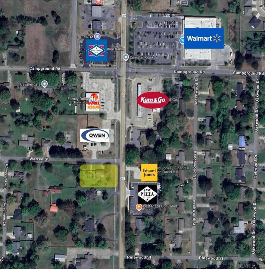 Seize the opportunity to develop a turnkey commercial site in one of Cabot's most strategic locations. This 0.67-acre cleared lot sits at the high-traffic southwest corner of Pine Street (Highway 89) and Warren Street, offering 120 feet of frontage along a corridor that sees 14,000 vehicles per day. Zoned General Commercial (C-2), the property is primed for immediate development and accommodates a diverse range of uses including retail shops, restaurants, professional offices, personal care services, and specialty businesses. The surrounding area features an established commercial mix of national retailers like Walmart Neighborhood Market, Kum & Go, Tractor Supply Company, and Family Dollar, alongside medical offices, restaurants, and churches—creating a built-in customer base and strong visibility for any venture. With four Cabot schools located within 1.5 miles and the site already cleared and ready to build, this property presents an ideal investment for owner-users or developers seeking a high-visibility location in Cabot's thriving retail corridor. Offered at $299,000, this represents exceptional value for a move-in-ready commercial site with immediate development