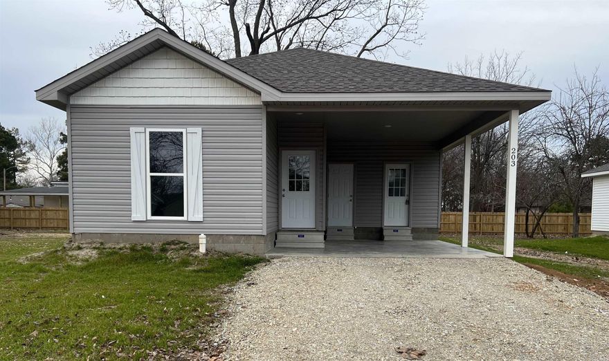 Welcome to this new construction nestled in Bay, AR! This charming home features 3 bedrooms and 2 baths across 1070 sqft of modern living space. The 9ft ceilings, sleek gray cabinets, stainless steel appliances, concrete floors, and black countertops with butcher block bar top create a contemporary feel in the kitchen. Enjoy the spaciousness of the large primary suite, complete with a custom walk-in closet, for plenty of storage. This home presents an excellent opportunity for first-time buyers or those looking for a stylish upgrade. Don't miss out on the chance to own this fantastic property - schedule a showing today!