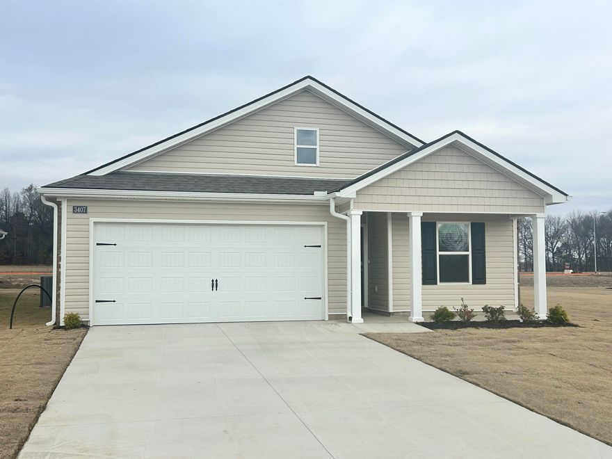 Move-in ready! The appealing one-story home includes many contemporary features, and an open-concept design, enhancing the wonderful feel of this home. The kitchen includes a large island perfect for bar-style eating or entertaining, a walk-in pantry, and plenty of cabinets and counter space. The dining room and living room both overlook the covered porch, which is a great area for relaxing and dining al fresco. The large Bedroom One, located at the back of the home for privacy, can comfortably fit a king size bed, and includes an en suite bathroom with double vanity, big walk-in closet, and separate linen closet. Three other bedrooms share a second bathroom. The two-car garage connects to the front hallway where the laundry room and an extra storage closet are also located. Pictures, photographs, colors, features, and sizes are for illustration purposes only and will vary from the homes as built.