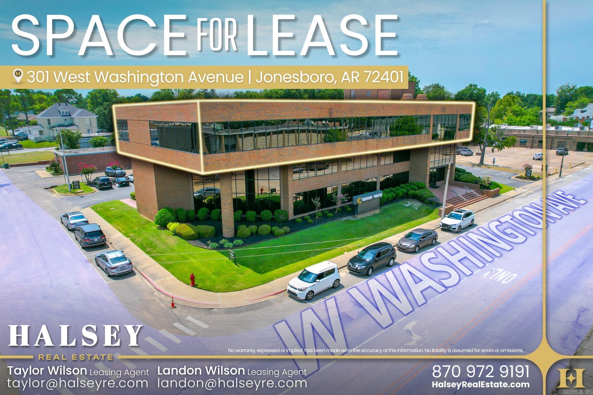The third floor of the Century Center currently offers 5,011 SF of premium office space, accompanied by 50 parking spaces and 10 public spaces for clients and guests, all available for $24/SF under a full-service lease. Positioned in the heart of Downtown Jonesboro, this property provides a prime opportunity for businesses seeking visibility and convenience within a thriving urban environment. With exposure to around 8,100 cars daily and heavy foot traffic, it ensures excellent visibility and easy access to downtown amenities, including the federal, district, and county courthouses, police station, popular restaurants, coffee shops, and retail stores. The space is designed with versatility in mind, featuring a welcoming foyer, private offices, conference rooms, workspaces, private bathrooms, and ample storage options, catering to diverse office needs. Its location and layout make it ideal for companies looking to establish or expand their presence in a vibrant downtown setting. Perfect for businesses that value a blend of professional and collaborative environments, this office space offers an unparalleled opportunity to flourish within Jonesboro's bustling downtown district.