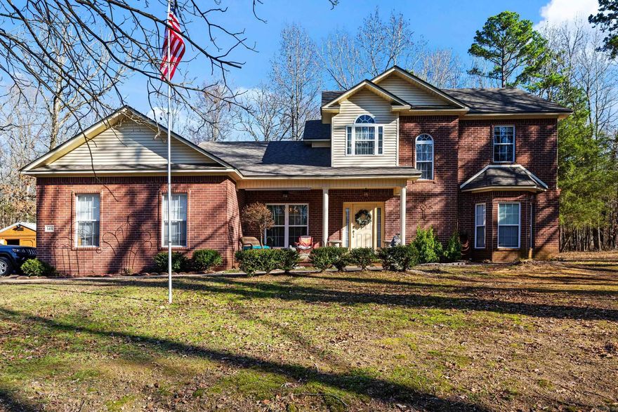 Check out this awesome home in Eagle's Nest Estates! This 4-bedroom 3-bath home is sitting on just under six wooded acres at the end of a cul-de-sac, offering tons of space and privacy. The large back yard has a fenced in area. There is a two-car garage that had a new door installed in 2022. Inside there is plenty of space for family or entertaining. The kitchen has a walk-in pantry, a built-in desk, bar seating, and a breakfast area with big windows for lots of natural light. Enjoy the see-through gas fireplace from the breakfast nook or the living room while you watch the deer that come right up to the fence. Also on the main level, are the formal dining room, master suite, guest bedroom/office, and additional full bath. Upstairs there are two additional bedrooms and a full bath. The second level also has a large storage space that is ready to be finished out into a bonus room or playroom for the kids. Updates include new dishwasher 2025, new roof 2023, new water heater 2021, new carpet 2021, ceiling fans have all been replace in the last four years. 12x22 shed is included. This home is conveniently located and ready for you to call home. Schedule your private showing today!