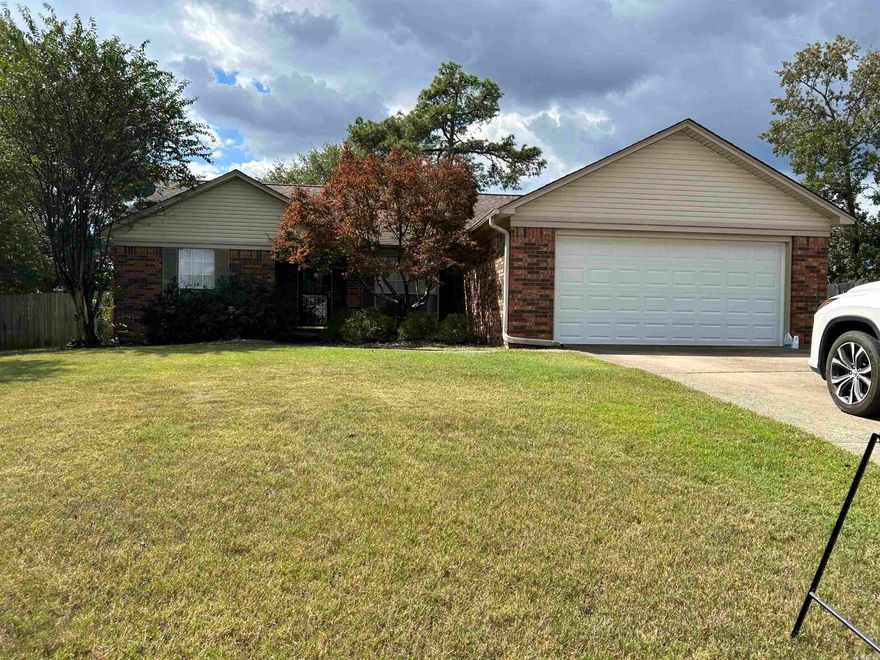 GREAT STREET APPEAL...Brick & siding - in cove- nice level yd-Fenced- ..Entry; Greatroom w cathedral ceiling; Frpl; formal dining; Kitchen/dining w bay window ..Stained cabinets...Pantry ..Split Bedrooms  Laundry room ...patio and stg bldg. Has storm shelter in floor of garage   Home features upgraded 20in tile in all rooms except 3 bedrooms and dining; Seller will give flooring allowance for those rooms w acceptable offer   Square feet is from Ar County Data- not measured   Due to buyers issue home is back on market ....