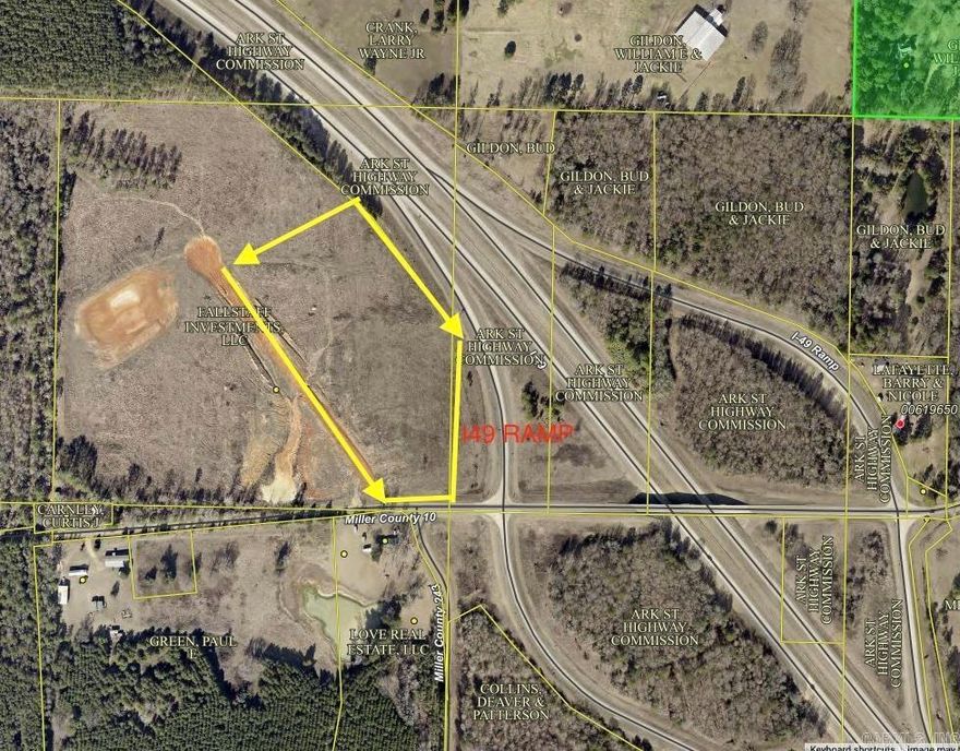 Strategic commercial location directly off exit ramp at Interstate 49 and Miller County 10! This location would be perfect for convenience store & gas station, RV park, manufacturing facility or shipping and receiving yard. 26 miles to Louisiana, 9 miles to downtown Texarkana, located between Dallas and Little Rock. Property is cleared with 3 phase power on MC10, access to city water and city gas on MC 10, outside of city limits which offer flexibility.