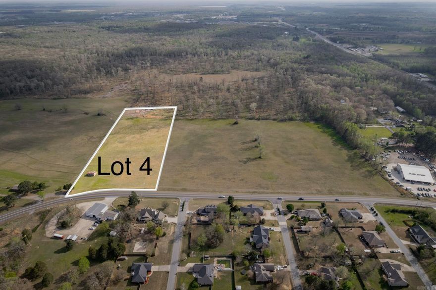Lot 4: Lot 4 is approx 278' along Hwy 89/W Main x approx 1,000' deep - just over approx 6.3-Acres. Property is located outside of Cabot City Limits at this time. The City is across the street from the property. Commercial Zonings around & nearby too. The property is presently not zoned Commercial due to being outside of the City Limits.  Opportunity: Want an opportunity to play a role in shaping the future of Cabot, Arkansas? This amazing location is ideal for Restaurants, Gas Station, Grocery Store, Office Complex, Retail, Service Operation, or Many Other Options! This is a blank canvas w/significant potential.  Utilities: The property has City Water & City Sewer at W. Main/Hwy 89. Will also have an easement along the Southern border for another option for City Sewer too. Electric & Gas is available at W. Main/Hwy 89. Seller will provide necessary easements, shown on survey, to connect to utilities.  Survey: A new survey to be performed, to confirm actual lines & a new Legal Description prior to Closing. Buyer & Seller to split the cost of the Survey. This is an amazing property with significant potential. Additional video and outlines of all property available. See Agent Remarks.