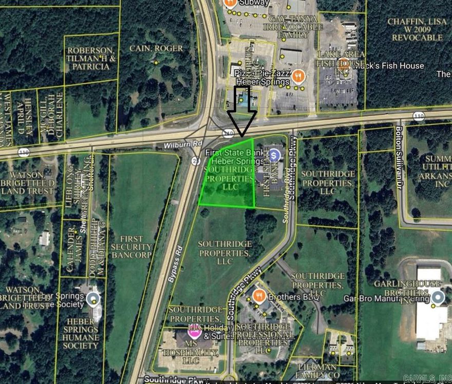 Prime Commercial Corner Lot – Southridge Village, Heber Springs, AR This highly visible commercial corner lot is located in the growing Southridge Village development in Heber Springs, Arkansas, offering an exceptional opportunity for a wide range of commercial uses. Zoned C-2, the property is well suited for a bank, hotel, retail center, grocery store, dollar store, or market-style operation designed to serve both year-round residents and the area’s strong tourism base.  Positioned along a key traffic corridor, the site benefits from excellent accessibility and exposure, making it an ideal location for businesses seeking steady local demand paired with seasonal lake and river traffic. The property is strategically located near Greers Ferry Lake, the Little Red River, and popular recreational routes, capturing customers from tourists, anglers, boaters, and travelers moving between lake, river, and town amenities.  Southridge Village is a growing mixed-use development, providing built in synergy with nearby residential and commercial uses. This corner lot offers strong visibility, easy ingress and egress, and the flexibility to accommodate a variety of commercial concepts.