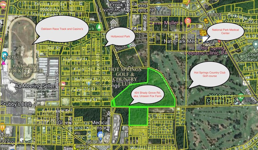 50 acres adjoining the Hot Springs County Club! This Property known as the Unseen Fox Farm has picturesque views that are usually only found on a jigsaw puzzle. From pond to stream, flat land to rolling hills, it’s hard to believe that you're in the middle of town. Look across the road to the beautiful greens or up across the vista horizon of the Hot Springs skyline. With about 270' on Hot Springs Greenway and Hot Springs Creek, This property has it all. Zoned R2. Fox not included.