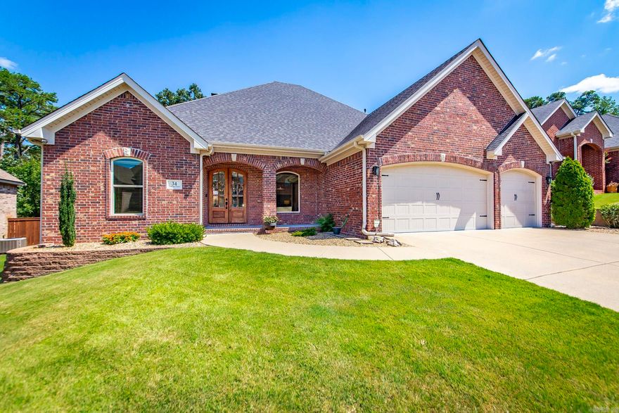 Well-maintained, all-brick one-level home offers 2,983 sq. ft. of comfortable and stylish living with 4 bedrooms and 3 full baths.  The heart of the home is the great room, featuring a soaring 22-foot vaulted ceiling, fireplace, and built-ins. A formal dining room and a spacious kitchen—complete with breakfast bar, stainless steel appliances, gas cooktop, double ovens, pantry, and conveying refrigerator—provide both function and elegance. The breakfast room offers casual dining space.  The primary suite is a true retreat, featuring a large walk-in closet, double vanities, soaking tub, and separate shower. Two additional bedrooms share a convenient Jack & Jill bath, while the fourth bedroom (or office) is served by a full hall bath.  The sunroom overlooks a lovely deck and fenced backyard—ideal for relaxing or entertaining.  Amenities include a large laundry room with a sink, a three-car garage, exterior lighting, a security system, and a sprinkler system.The garage has the professional installed Epoxy treatment!