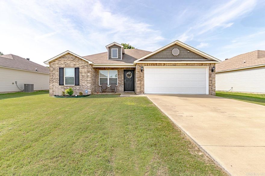 Welcome to Market 5405 Yukon Drive of the Prospect Farms Subdivision in Jonesboro, Arkansas within the Nettleton School District. Situated on a .28 +/- acre lot is a 2022 built home featuring 1,481 sf of well laid out living space over a split and open floor plan. The house is wrapped in brick & vinyl, topped with 3-tab shingles, and accented by a front porch, extended back patio, privacy fence, 2 car garage, shutters, and landscaping. The interior holds an open concept living/kitchen/dining area, Master bedroom with an en-suite that holds a vanity, shower/tub combo, and walk-in closet, 3 spare bedrooms, spare bathroom with shower/tub combo, and laundry room. You'll love that it's all electric, the contemporary color palette, bar seating, Shaker cabinets, pantry, and stainless steel appliances in the kitchen, vinyl flooring, and the Seller improvements: fence, extended patio, fans & fixtures, accent walls, barn door, shower fixtures, and ADT Security. Conveniently located near favorite local amenities such as NEA Hospital, Arkansas State University, and retail & dining establishments with easy access to Highway 18. Call today to schedule your tour and make this house your home.