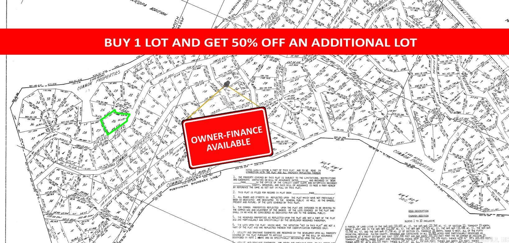 Buy one lot and get 50% off an additional lot! Owner-finance for easy terms. Cash buyers can pay by debit or credit card as well. Nice lot to develop or hold for future value. Public water and electric are available to run to property and will need septic. Owner/agent. Finance is 5 months at $194 and closing costs are included. Lots marked with red banner are part of promotion. No limit on lots. Buyer responsible for any/all taxes and lots sold "as-is". Quit claim deed conveys. Parcel ID# 160-12398-000