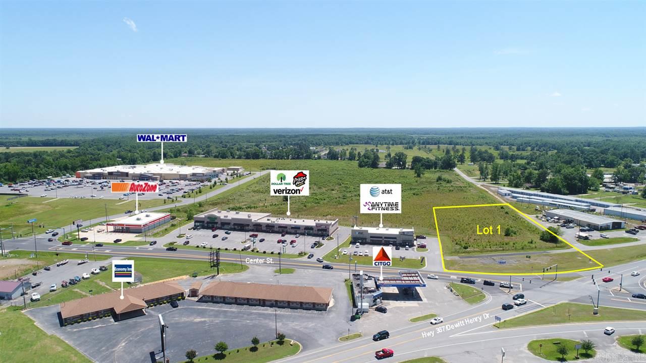 Prime Corner Lot w/great visibility! Located at signaled intersection on corner of Dewitt Henry/Hwy367 & W. Center, next to Walmart Supercenter. Just .19 miles from Hwy 67/167 & less than one mile from ASU Beebe. Combined traffic count of 22,700 vpd; population 9,421 in a 3 mile radius. Site is level & cleared w/city utilities available. Zoned C-2. Excellent location for fast food, retail, or banking. Additional acreage available.