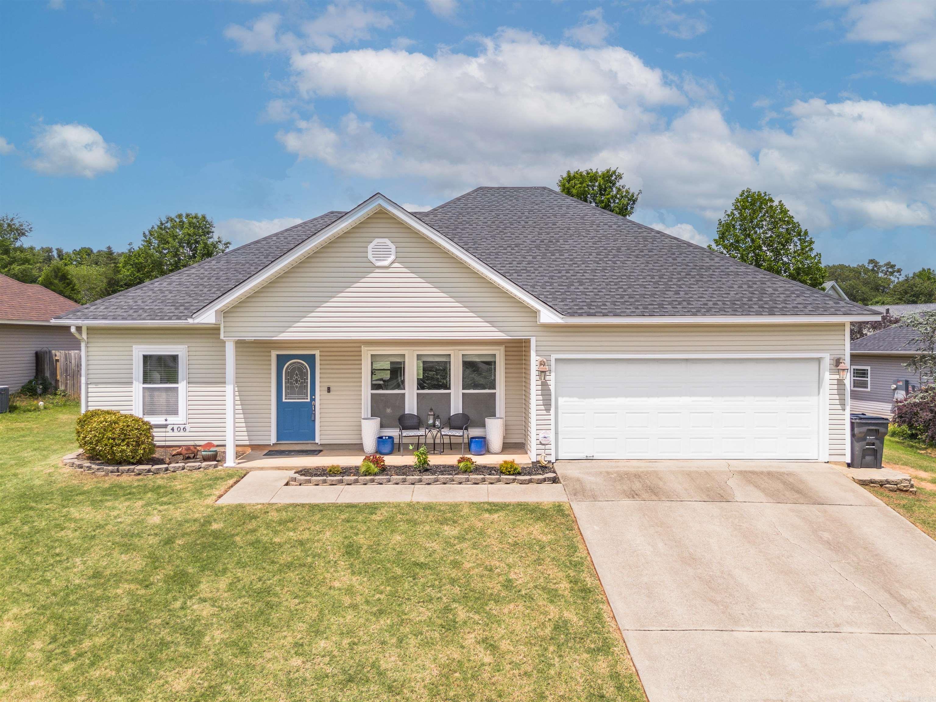 This well-maintained home located in a family friendly, quiet neighborhood is sitting on a spacious lot with two covered porches & back yard firepit. Easy flow floor plan yields split bedrooms and generous great room that leads into the Dinning & Kitchen areas. Laundry room is located by the garage and primary suite. Primary suite has plenty of room for a sitting area, walk-in closet, spacious bath with separate vanities, soaker tub and glass shower. Second bath is between the two guest rooms, one which is presently an office. Tile flooring in wet areas, carpet in guest beds & wood flooring in other areas. Lots of extras! Several “New” changes in this beautiful home…primary suite wood flooring 2025, Roof in 2022, in 2020 hot water heater, kit light fixture, painted cabinets in laundry & kitchen and 2019 stainless steel kitchen appliance. Great area! Great house! Agents, please see comments for more.