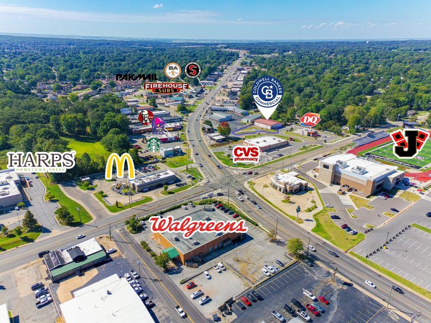 Centrally located in Jonesboro in a high visibility area. Warehouse space and two income producing apartments attached. Additional area for parking or an additional building.