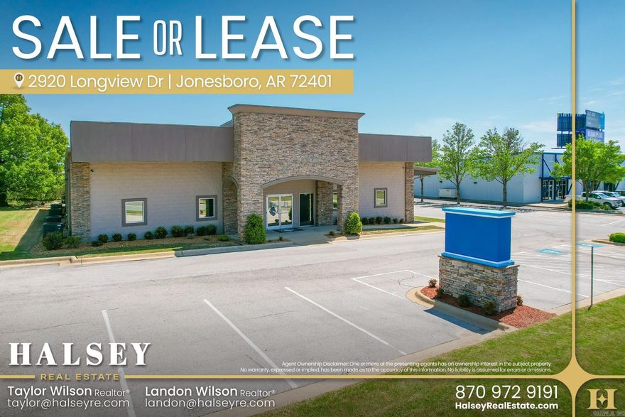 This professionally finished office property at 2920 Longview offers an exceptional opportunity for businesses seeking a move-in-ready workspace in Jonesboro. Renovated in 2021, the building features a functional and well-balanced layout with an open lobby and reception area, numerous private offices including executive suites, and a large centralized conference room suited for meetings and collaboration. Modern security and lighting systems support efficient daily operations, while ample on-site parking accommodates both employees and visitors. The property is being offered for lease, providing flexibility for users seeking a high-quality office environment without ownership obligations. For those interested in a long-term investment or owner-user opportunity, the property is also available for sale.