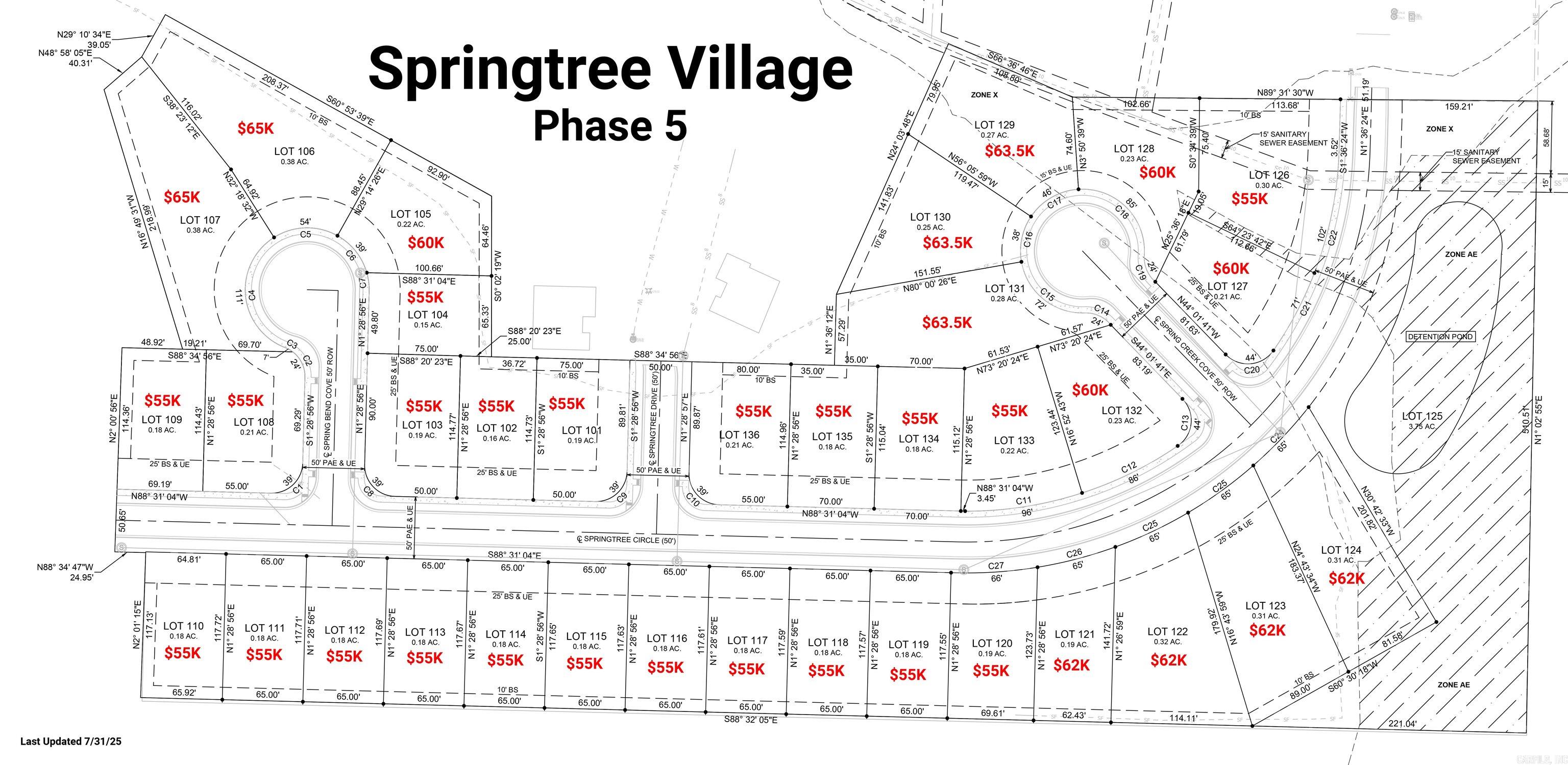 Springtree Village Phase 5 - entrance is at the intersection of Springtree Dr and Sandbridge Dr. New construction with some customization possible! Items that can be customized: colors, flooring, and light fixtures. Seller is offering a $3,000 credit for closing costs on presale lots/homes! Comes with a 1-year Builder Warranty. Square footage range from 1,500 to 1,600 to 1,700 and feature 3 and 4 Bedroom plans. Springtree basic features are not typical spec home features! The builder uses canned lighting, tray ceilings, ceiling fans with light kits, garage doors with openers, garages are sheetrocked and painted, architectural shingles, and granite counter tops. Some of the “extras” and “upgrades” available: Fireplace, Extra trim/molding, Kitchen island, Upgrade granite countertops to quartz countertops, Double French doors with internal blinds leading to your backyard, Step-in showers with full tile, Solid surface flooring in bedrooms, Extended covered patios/step out areas, Upgraded appliances package to include washer/dryer and refrigerator, Attic stairs installed in attic access and Floored attic area. Lot dimensions and acreage were calculated using plat map. Taxes are unknown.
