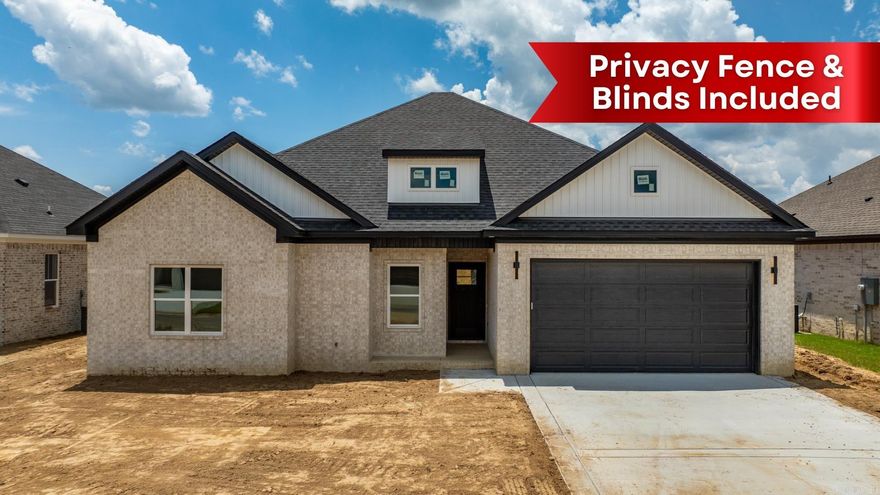 Welcome to your dream home in East Meadows—Greenbrier’s newest subdivision! Built by Scherrey Construction, this home offers a spacious split and open floor plan perfect for modern living and entertaining. The gourmet kitchen features stainless steel appliances, white cabinetry, a large island, gas stove, and cozy dining area. Luxury vinyl plank flooring flows through the main areas with plush carpet in the bedrooms and elegant tile in all wet areas. The primary suite is a true retreat with a soaking tub, custom-tiled shower, dual sinks, and a walk-in closet. Thoughtful touches throughout include custom finishes, built-in lockers by the garage entry, stylish blinds, and a laundry room with generous storage for convenience.  Enjoy outdoor living on the covered back porch, perfect for relaxing year-round. This home has been virtually staged to help you picture the possibilities—schedule your private tour today!