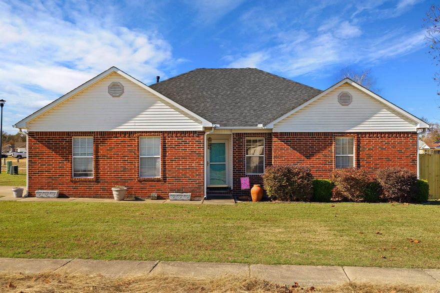 Welcome to this beautifully updated all brick 3-bedroom, 2-bath home offering 1,511 sq ft of comfortable living. Enjoy major upgrades including a new roof (2022), new HVAC (2025), and a new 12x16 deck perfect for relaxing or entertaining. The backyard is fully fenced with sections of new fencing, plus a storm shelter that can hold 8–10 people and a storage shed for added convenience. Inside, you're greeted by a spacious vaulted living room with a cozy fireplace, ideal for the colder months. The kitchen features newer appliances and an efficient layout. The split-bedroom floor plan provides excellent privacy, with two guest rooms separate from the primary suite. The primary bath offers a double vanity and a linen closet for extra storage. Located near schools, highways, and amenities, this home blends comfort, updates, and convenience. Plus, it's Rural Development eligible, making it an exceptional opportunity. Don't miss this opportunity to make this home yours!