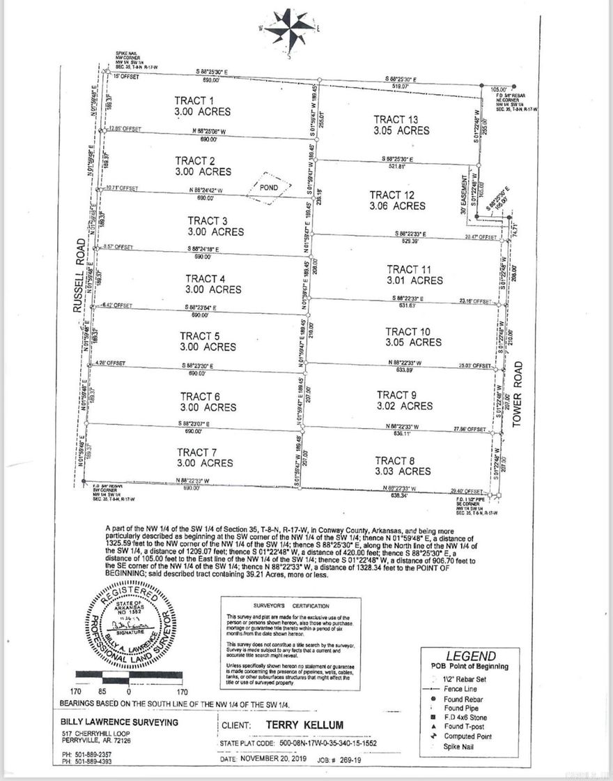 3 acre track on Russell Road in Hattieville Arkansas. Seller motivated.