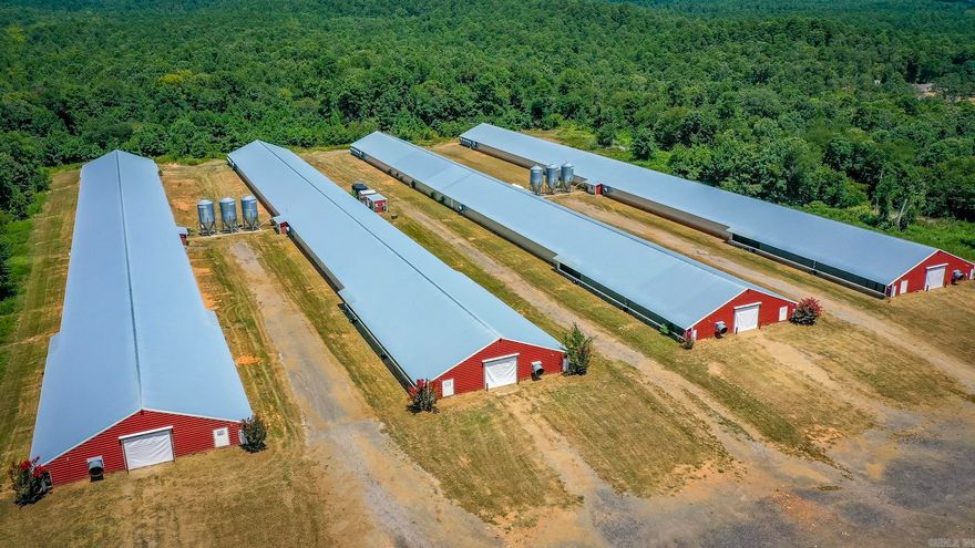 Well-maintained broiler farm on 36.95 acres just outside Mena, AR. This fully operational poultry operation includes four 50’ x 500’ broiler houses built in 2011, featuring tunnel ventilation, Rotem controllers, automatic feeders and drinkers, and propane. The houses require no major upgrades and are in good working condition. Rural water supported by two new booster pumps and three back up wells. A 125kW generator provides reliable backup power. Property includes two 5,000-gallon holding tanks. Recent improvements include new feed lines (Jan 2023) and updated insulation (Dec 2024). Seller currently has a grant in place for additional approved upgrades. Projected annual income is approximately $285,000. Quiet rural setting with easy access to Mena. Shown by appointment only.