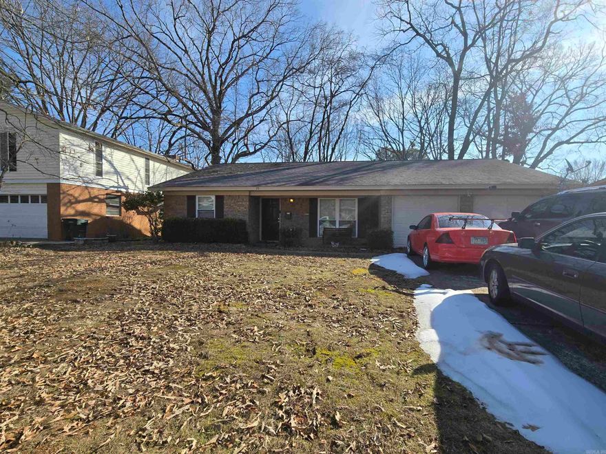 Cute 3 bedroom, 2 bath, one level brick home with new vinyl siding and new windows in 2010.  Has a formal living room and a den open to the kitchen floor plan.  Two car garage, the door openers may need to be replaced.  The primary shower needs a new pan.  It has had all new water lines in the house.  The sheetrock has not been painted where they cut into the walls to access.