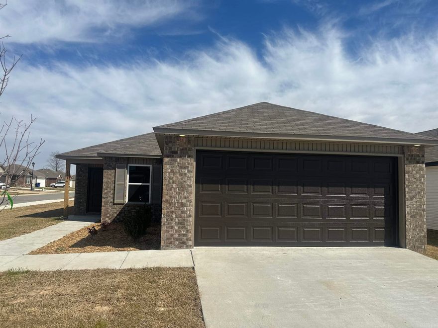 The Armstrong II plan is a sleek, modern looking home. Come tour it today!  Thoughtful upgrades in this home: 1 pair of louvered shutters, 14'x7' uncovered patio, 60" fiberglass standup shower (no enclosure) in Master Bath, plumbing faucet upgrade 2, 8" deep Kitchen sink, pull out Kitchen faucet, 50 gallon water heater, door bell, added cable jack, HVAC rigid duct upgrade, furnace in attic per municipal requirements, refrigerator cabinet, crown on Kitchen cabinets, 16" laminate bar top in Kitchen, Luxury Vinyl Plank flooring in wet areas and Living Room and adjacent hallways, raised ceilings per municipal requirements, fiberglass exterior doors, Cheyenne style doors, baseboards level 2, 25in wide attic stairs, LED disk lights in Kitchen, full sod, stainless steel appliance package.       *** AGENTS, PLEASE SEE AGENT REMARKS OR SHOWING REMARKS FOR VERY IMPORTANT INFORMATION. ***  THIS HOME IS SCHEDULED TO BE COMPLETE IN MID FEBRUARY 2025.