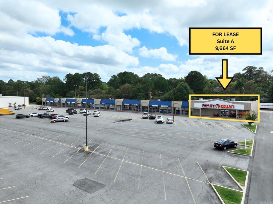 Prime 9,664 SF end cap retail suite available in a high-traffic center along Central Avenue—just minutes from Oaklawn Racing Casino Resort. The space features a clean retail buildout with open floor space, rear access for shipping and receiving, and excellent visibility from one of Hot Springs’ busiest commercial corridors. Positioned near national retailers, restaurants, and hotels, this location offers strong daily traffic and convenient access for both locals and tourists.  9,664 SF end cap retail suite $14.00/SF Modified Gross lease rate Retail-ready buildout with open layout Rear access for shipping and receiving Prime visibility and signage on Central Ave Located less than 1 mile from Oaklawn Racing Casino Resort Surrounded by established retail and hospitality businesses